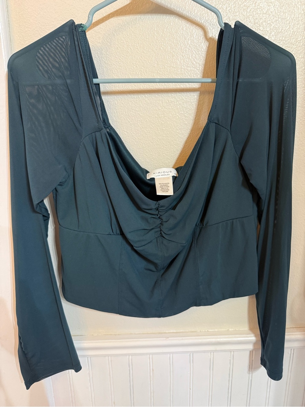 KINDOUS Teal Long Sleeve Draped Front Blouse